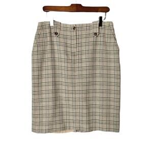 Vintage Casual Corner Sz 8 Cream Plaid Wool Blend Pencil Skirt Button Lined